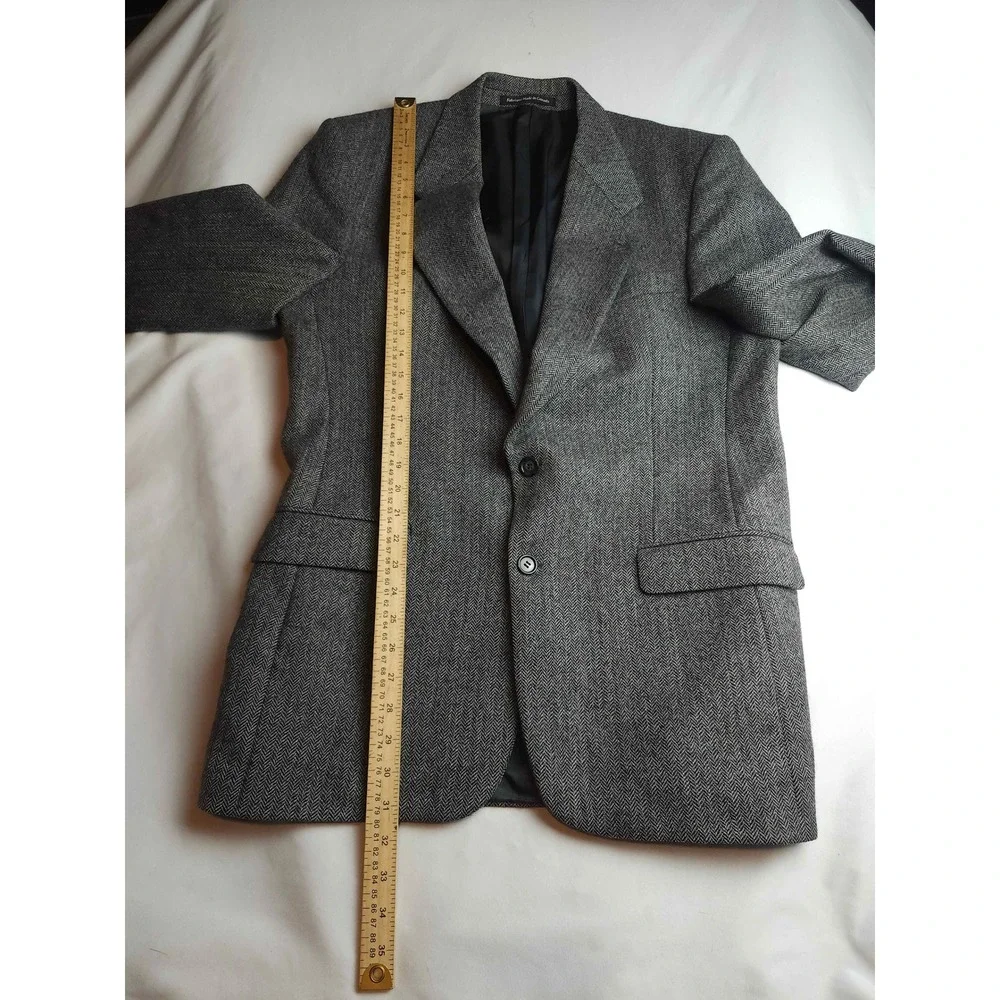 Mens Vtg Pure Virgin Wool Herringbone Blazer Grey Made in Canada Sport Coat 42R